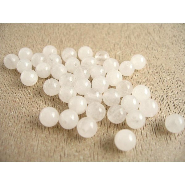 30 Perles Jade Blanc Translucide 6Mm - Photo n°2