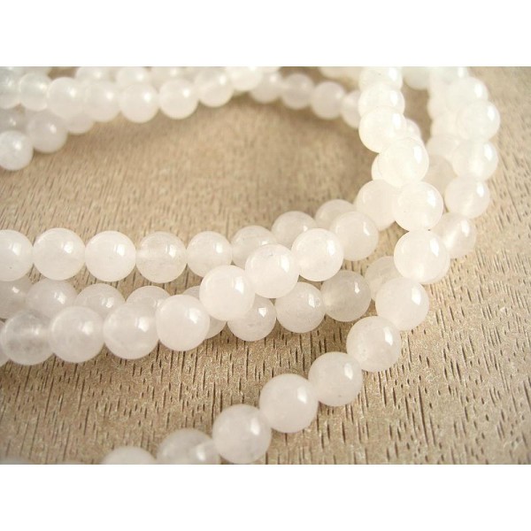 30 Perles Jade Blanc Translucide 6Mm - Photo n°1