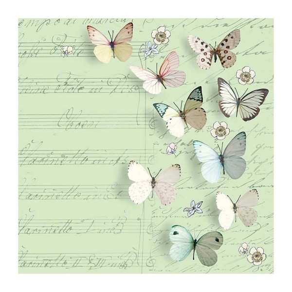 Lot de 20 serviettes en papier motif Papillons sur fond Vert menthe, 33 x 33 cm, fête et mariage - Photo n°1