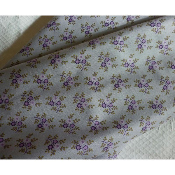 Tissu fleuri gris violet coton patchwork américain -25 X 110 cm - Photo n°2