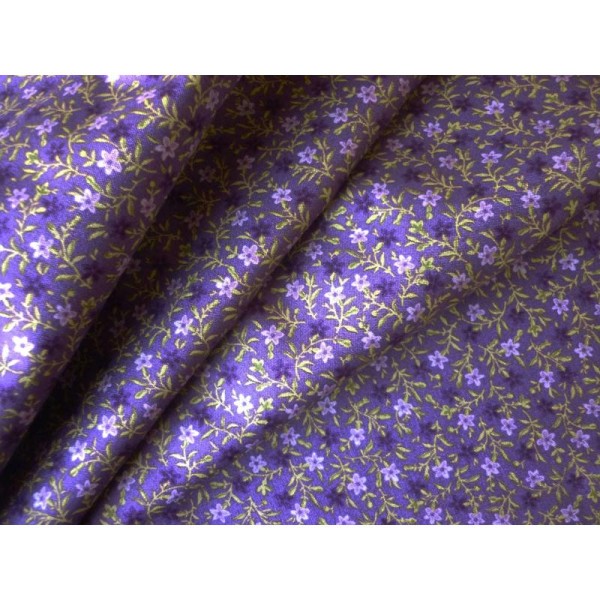 Tissu fleuri patchwork coton violet vert mauve - 25 X 110 cm - Photo n°2