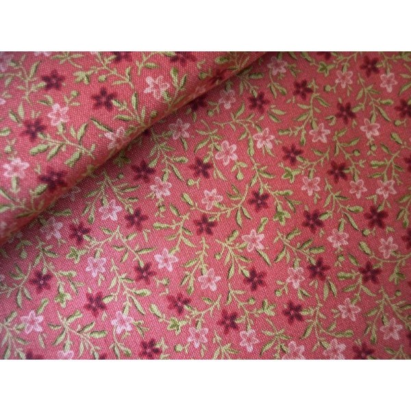 Tissu fleuri patchwork coton américain rouge saumoné - 25X110 cm - Photo n°2