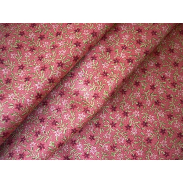 Tissu fleuri patchwork coton américain rouge saumoné - 25X110 cm - Photo n°1