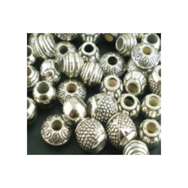 Lot de 5 perles gros trou style européen, imitation argent antique - Photo n°2