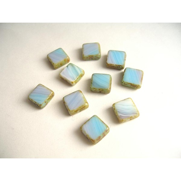 10 Perles carrées en verre bleu marbré 10mm - Photo n°1