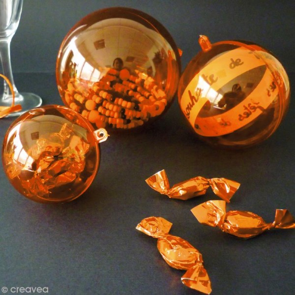 Boule plastique cristal Orange pour contact alimentaire - 5 cm x 5 - Photo n°2