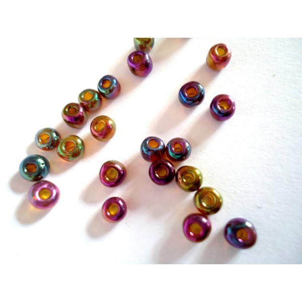 100 mini perles de rocaille en verre Multicolores - Photo n°2