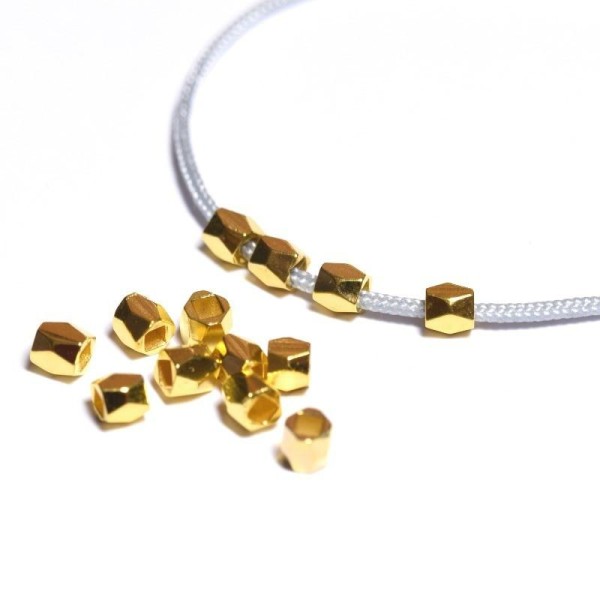 X10 Perles Octogonales Métallisées Laiton- Or 3x3mm - Pour Bracelet Collier Sautoir Bo - Photo n°1