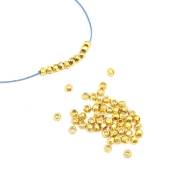 X50 Perles Octogonales Métallisées Alliage- Or  3x2mm - Trou 1 Mm Pour Bracelet Collier Sautoir Bo - Photo n°2