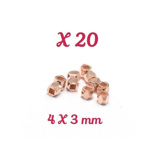 X 20 Perles Octogonales Métallisées Laiton- Or Rose 4x3 Mm - Pour Bracelet Collier Sautoir Bo - Photo n°1