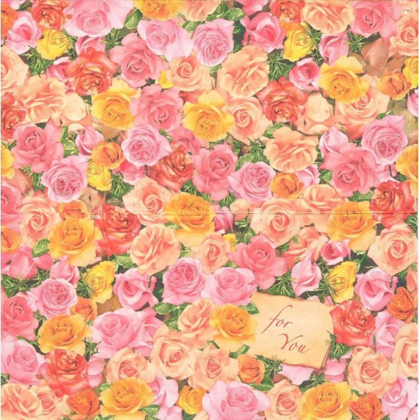 4 Serviettes en papier Fleurs Roses Amour Format Lunch SLOG-012601 Decoupage Decopatch Pol-Mak - Photo n°2