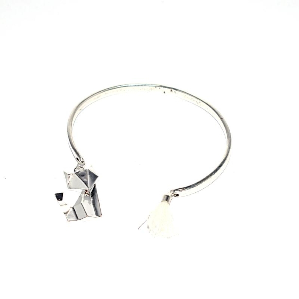 Bracelet jonc, breloque origami renard, pompon blanc - Photo n°1
