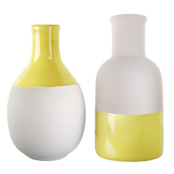 2 Vases scandinaves jaune et blanc assortis - Photo n°1