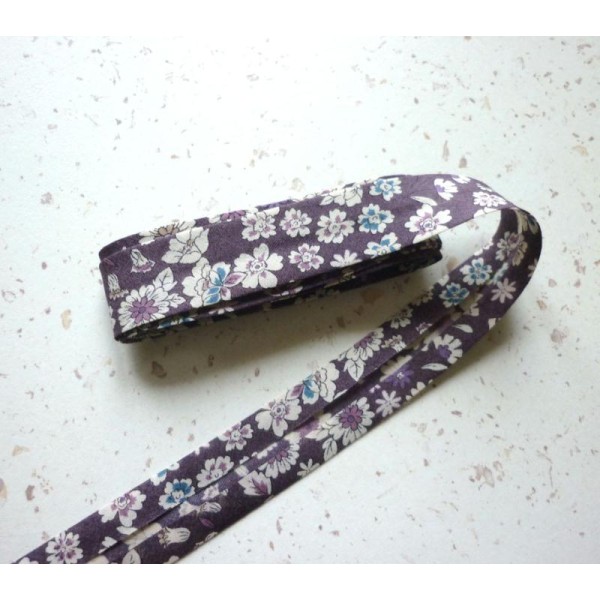 Biais 20 mm fleuri liberty violet tendre FrouFrou- voile coton fin - AU mètre - Photo n°2