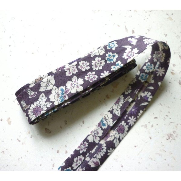 Biais 20 mm fleuri liberty violet tendre FrouFrou- voile coton fin - AU mètre - Photo n°1