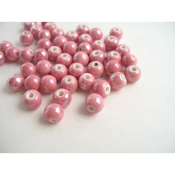 10 Perles céramique ronde rose 6mm - Photo n°1