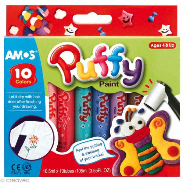 Peinture Puffy gonflante - 10 crayons de peinture 3D - Photo n°1