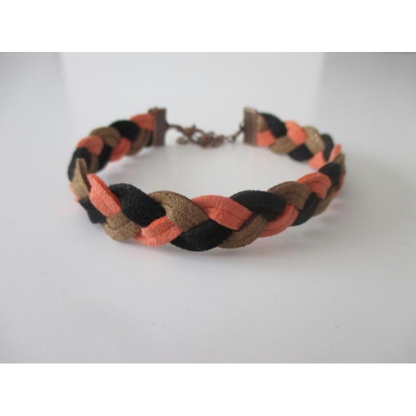 Kit bracelet suédine noire, orange et marron brillant - Photo n°1