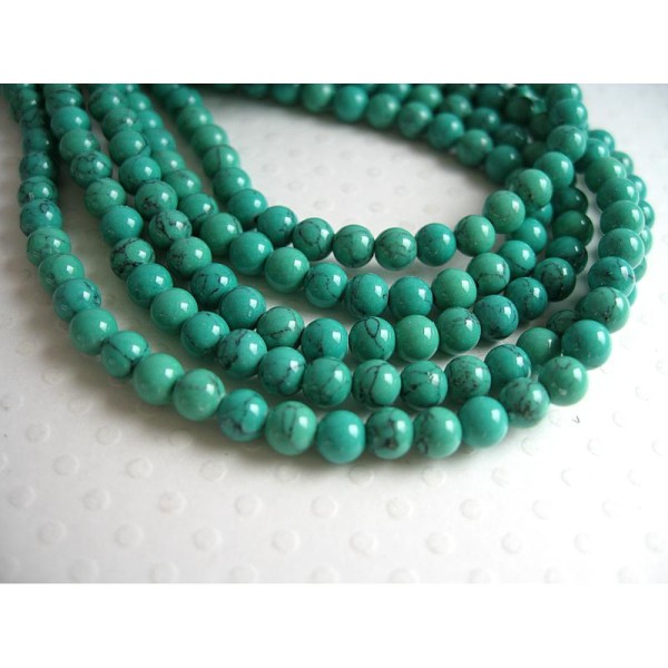 60 Perles pierre imitation turquoise (howlite) vert turquoise 4mm - Photo n°1