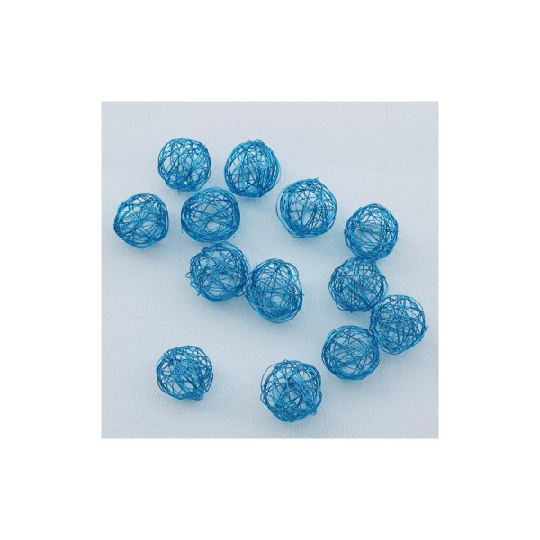 Petites boules bleues en fil de fer. Vendues par 3, diamètre 3cm. - Photo n°1