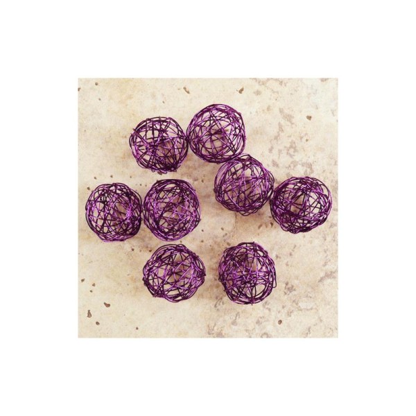 Petites boules violettes en fil de fer . Vendues par 3, diamètre:3cm - Photo n°2