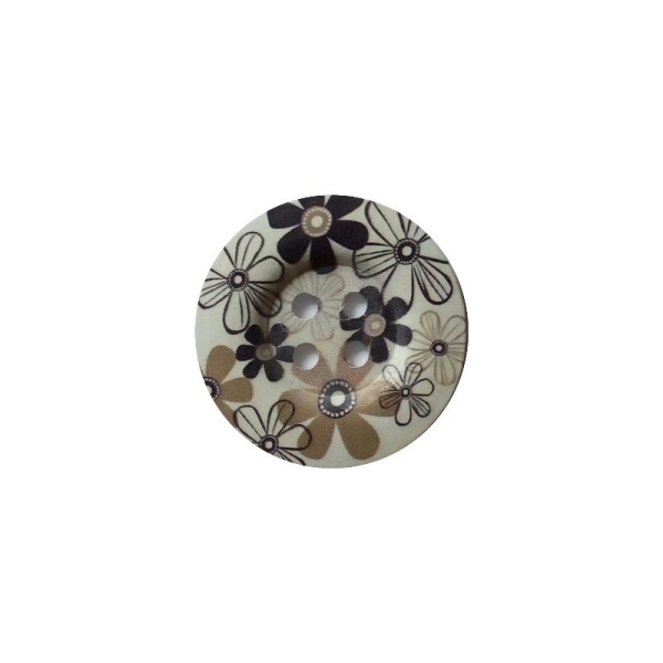 2 boutons ronds bois fantaisis couture scrapbooking 5 cm FLEURI MARRON NOIR 8518 - Photo n°1