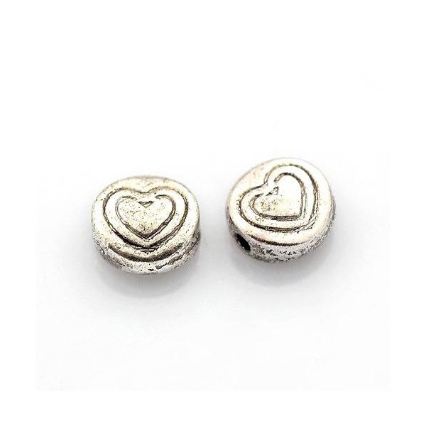 LOT 10 Perles Rondes à motif Coeur en métal - Photo n°1