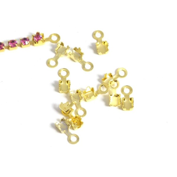 Embouts Chaine Strass Dorée 2,5mm / 2mm - X10pcs - Attaches Chaines Strass - Photo n°2