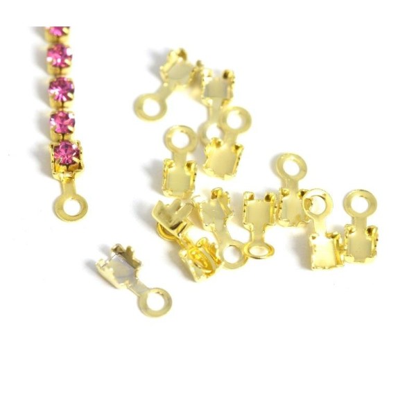 Embouts Chaine Strass Dorée 2,5mm / 2mm - X10pcs - Attaches Chaines Strass - Photo n°1