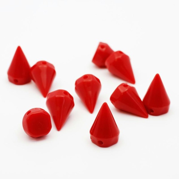 Perles Rivets X10  Rouge Spike En Résine - 10x15mm - Photo n°1