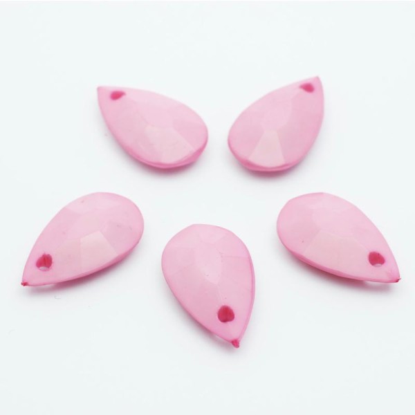 Perles À Facettes X5 Rose Poudré En Forme De Larme / Goutte 20x12mm - Photo n°1