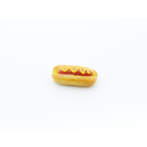 Hot Dog Moutarde Miniature Fimo - Décoration Gourmande Pâte Fimo - Photo n°1
