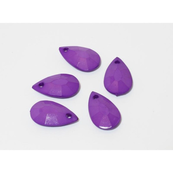 X5 Perles Violettes Gouttes À Facettes En Forme De Larme  20x12mm - Photo n°1