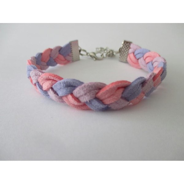 Kit bracelet suédine tressée rose, lilas et mauve - Photo n°1