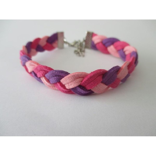 Kit bracelet suédine tressée violet, rose et fuchsia - Photo n°1