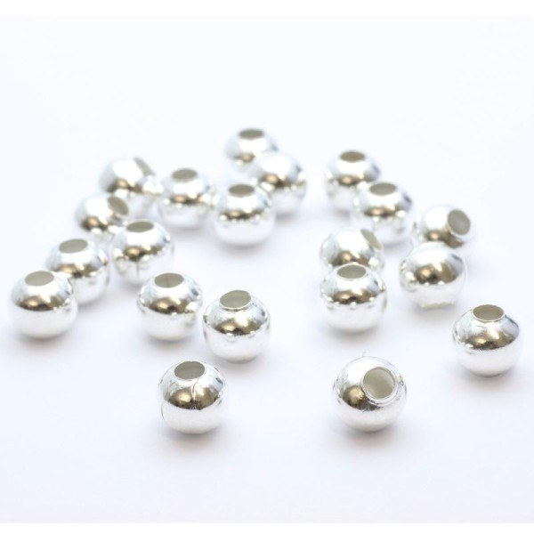 Perles Rondes Métallisées X20pcs - Argentées 8mm - Lot De Perles En Métal - Photo n°1