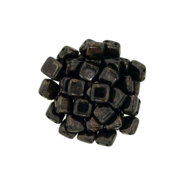 30 perles Tile 6mm CzechMates GOLD MARBLED JET - Photo n°1