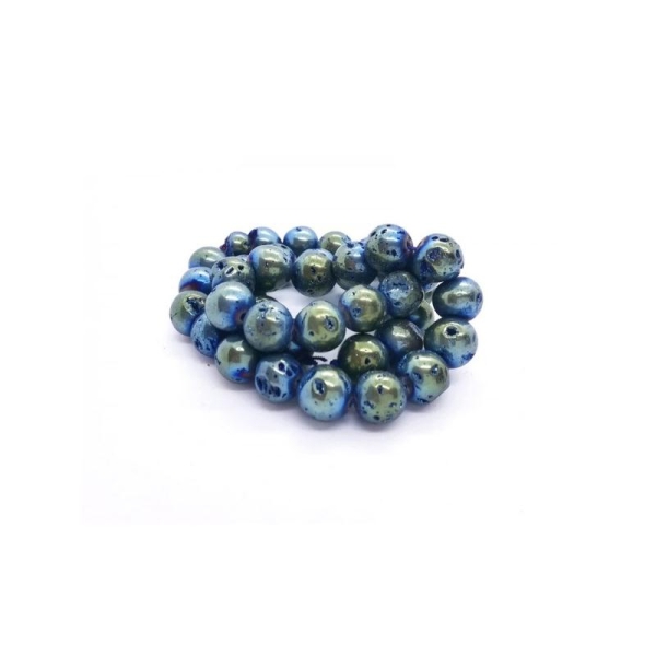 5x Perles rondes Quartz drusy  Galvanisé 10mm env. pierre naturelle BLUE IRIS - Photo n°1