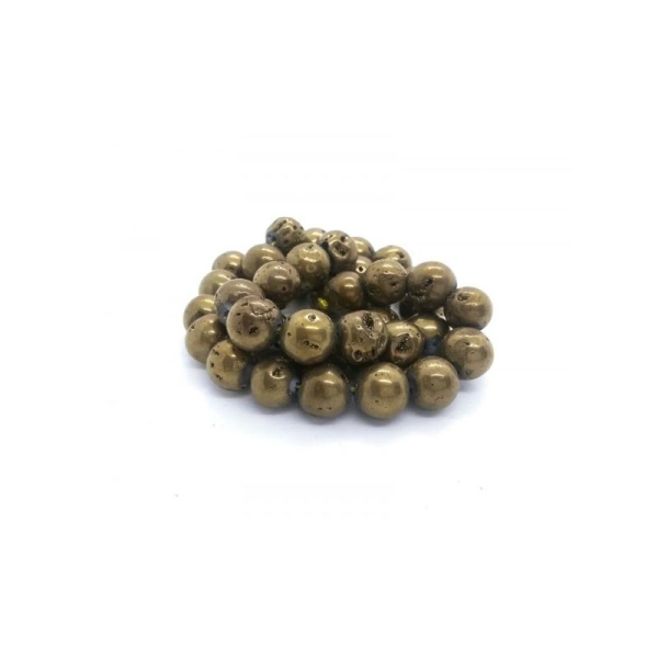 5x Perles rondes Quartz drusy  Galvanisé 10mm env. pierre naturelle DORE - Photo n°1