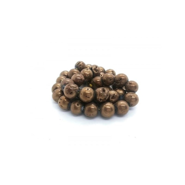 5x Perles rondes Quartz drusy  Galvanisé 10mm env. pierre naturelle MARRON - Photo n°1