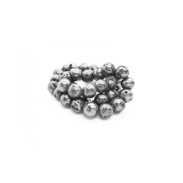 5x Perles rondes Quartz drusy  Galvanisé 10mm env. pierre naturelle ARGENT - Photo n°1