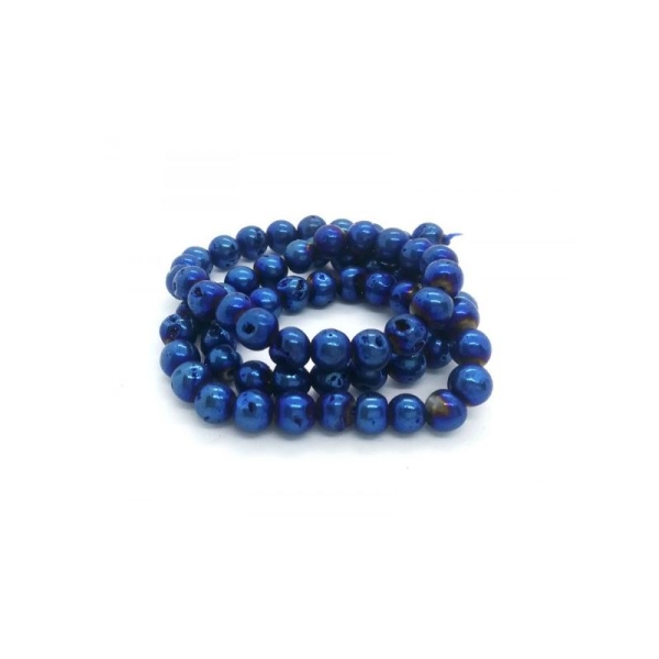10x Perles rondes Quartz drusy  Galvanisé 6mm env. pierre naturelle BLUE - Photo n°1