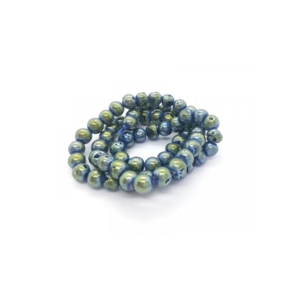 10x Perles rondes Quartz drusy  Galvanisé 6mm env. pierre naturelle BLUE IRIS - Photo n°1