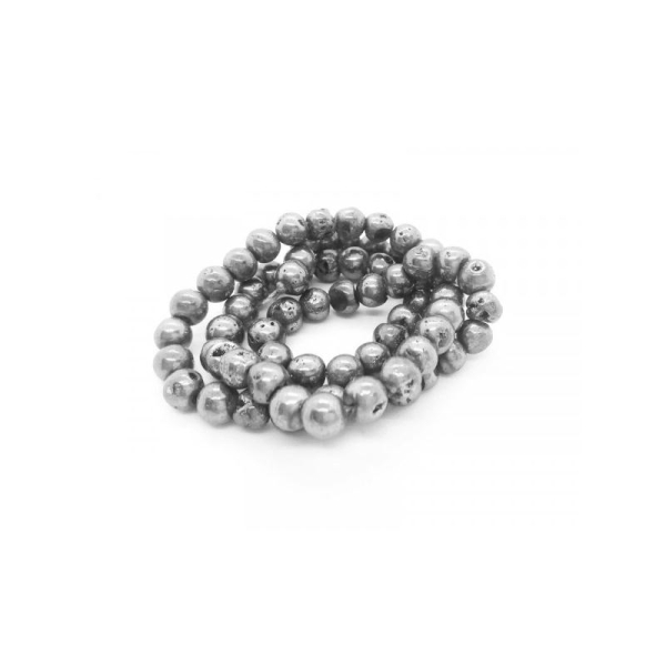 10x Perles rondes Quartz drusy  Galvanisé 6mm env. pierre naturelle ARGENT - Photo n°1