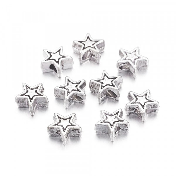 10x Perles Intercalaires Etoiles en metal 6mm ARGENT ANTIQUE - Photo n°2