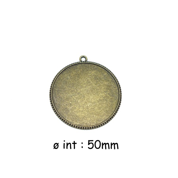 R-2 Grands Pendentifs Support Cabochon Rond 50mm En Métal De Couleur Bronze Médaillon - Photo n°1