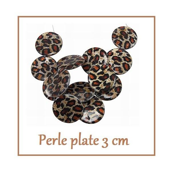 LOT 10 Perles COQUILLAGE 3 CM - ronde motif léopard marron et noir - Photo n°1