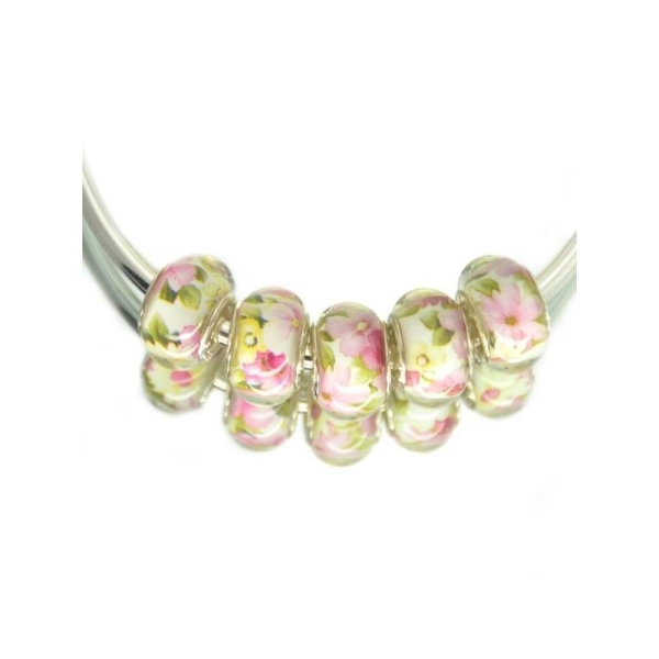 5 perles lampwork acrylique bijoux 1.4 cm FLEURI ROSE - Photo n°1