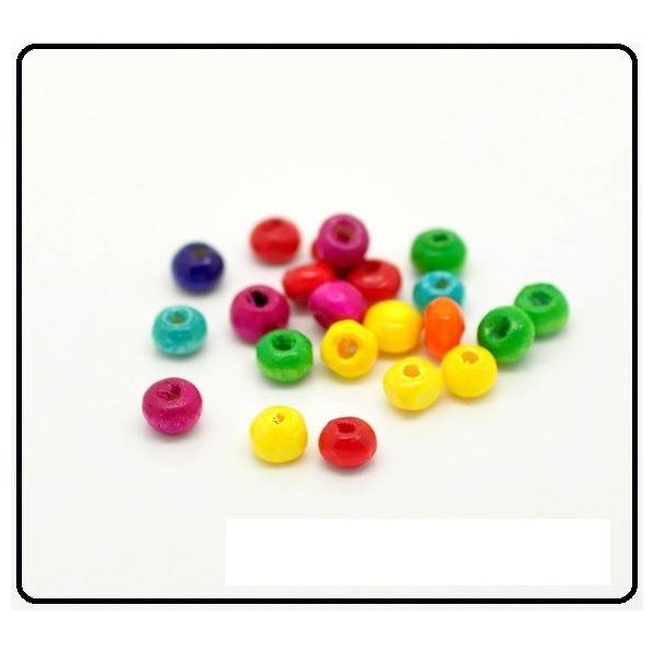LOT de 40 Perles en bois Rondes 4 mm Multicolores (vert, jaune, rose, rouge, orange, bleu) - Photo n°1