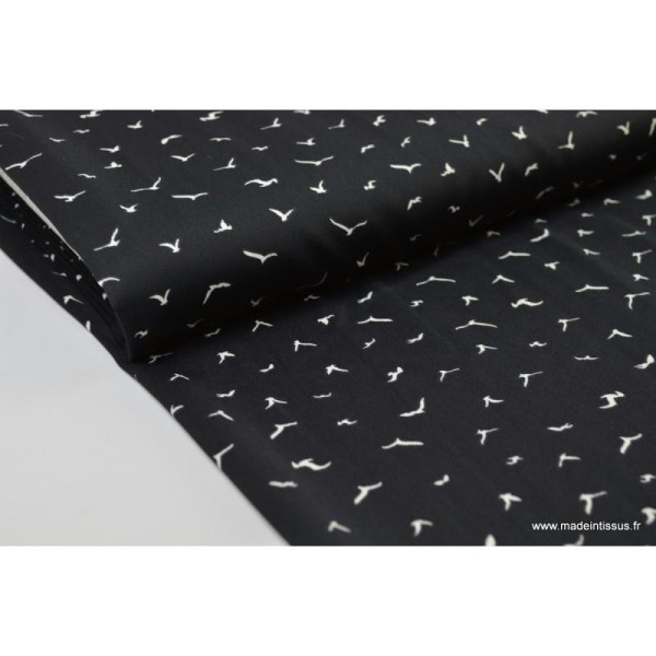 Tissu Royal Micro Satin by Penelope, fluide imprimé oiseaux blanc sur noir .x1m - Photo n°2